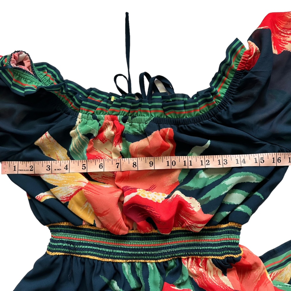 Jealous Tomato Navy Blue Floral Tropical Flowy Dress Hawaii 3/4 Sleeve medium - Picture 4 of 6